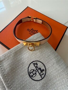 Hermes Rivale leather bracelet in Rose Rose Églantine size T4